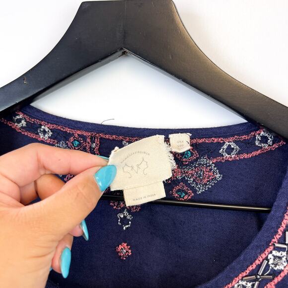 Vanessa Virginia Anthropologie US Size 0 Beaded Embroidered Blouse Top Blue - Picture 5 of 11